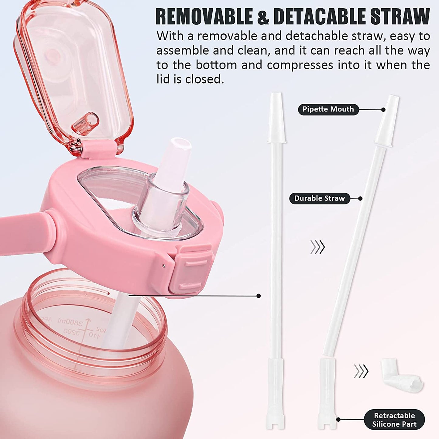Divas Half Gallon Motivational Water Bottle with Sleeve & Strap 64 OZ with Straw & Time Marker to Drink. Leakproof BPA Free Workout Gym Sport Water Jug Women Men with Neoprene Holder