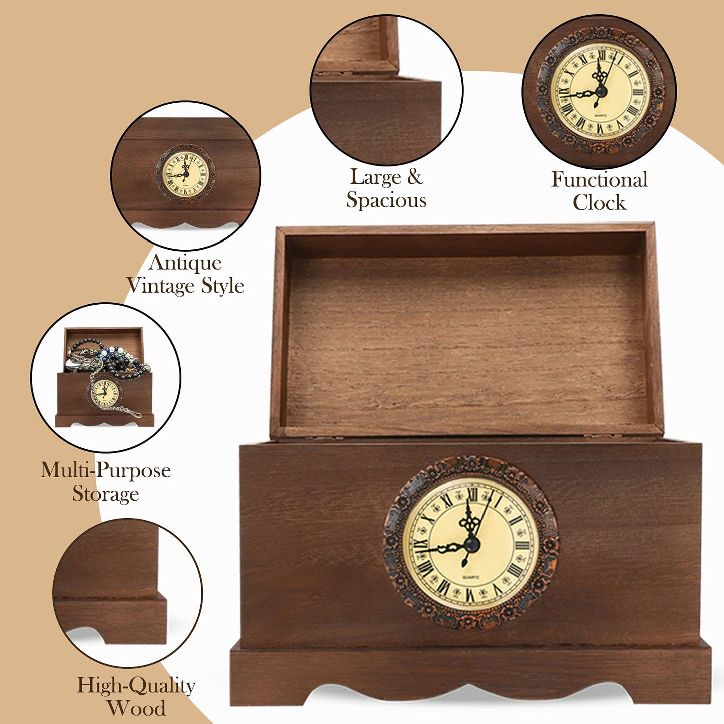 Sweet Romance Car Bath Gift Set in a Vintage Style Wooden Clock Box, 13Pc Premium Coconut Spa Kit for Men & Women - Body Lotion, Handmade Soap, Bath Bomb, Coconut Shampoo & Conditioner, Massager & More