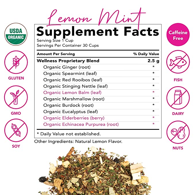 Pink Stork Immune Support Tea: Lemon Mint Wellness Tea (In Packs)