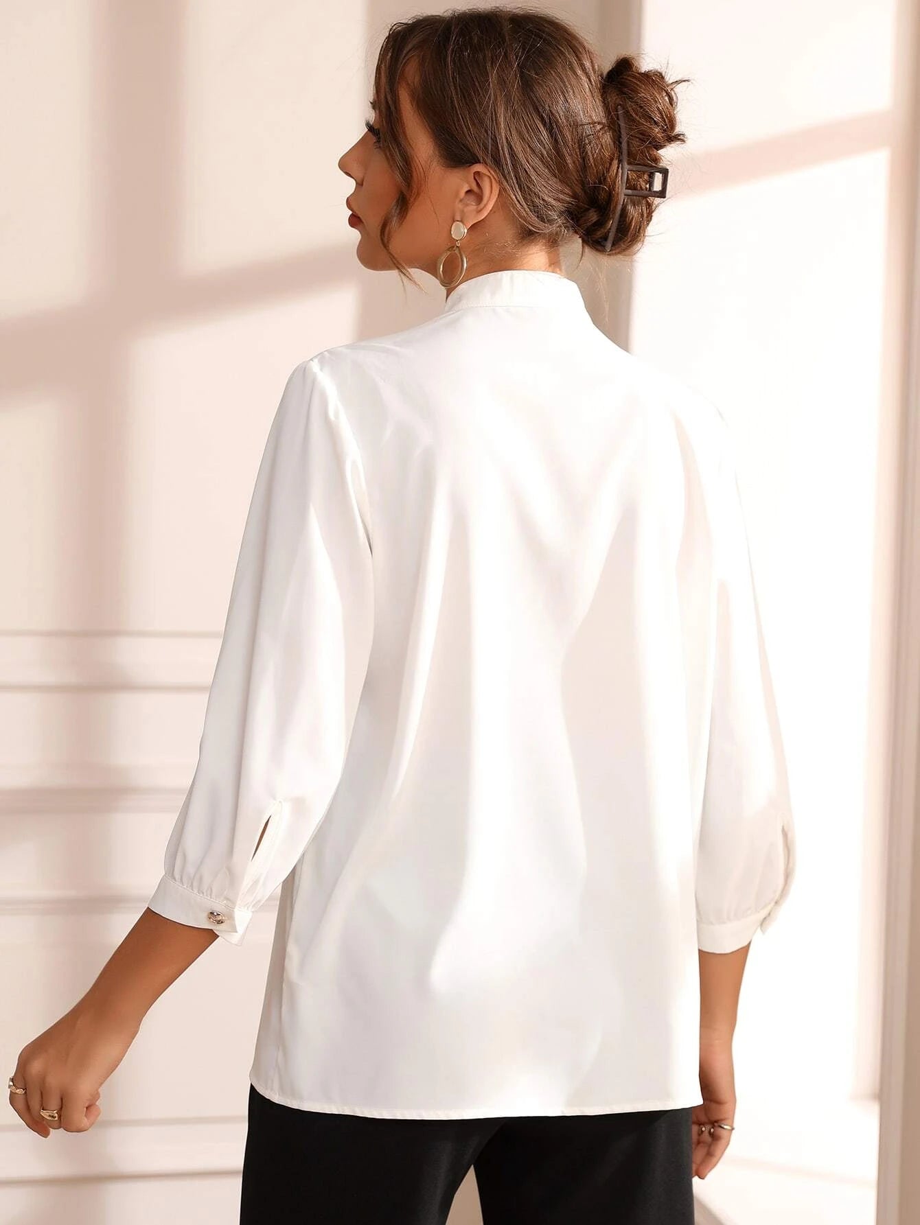 Mock Neck Three Quarter Sleeve Blouse