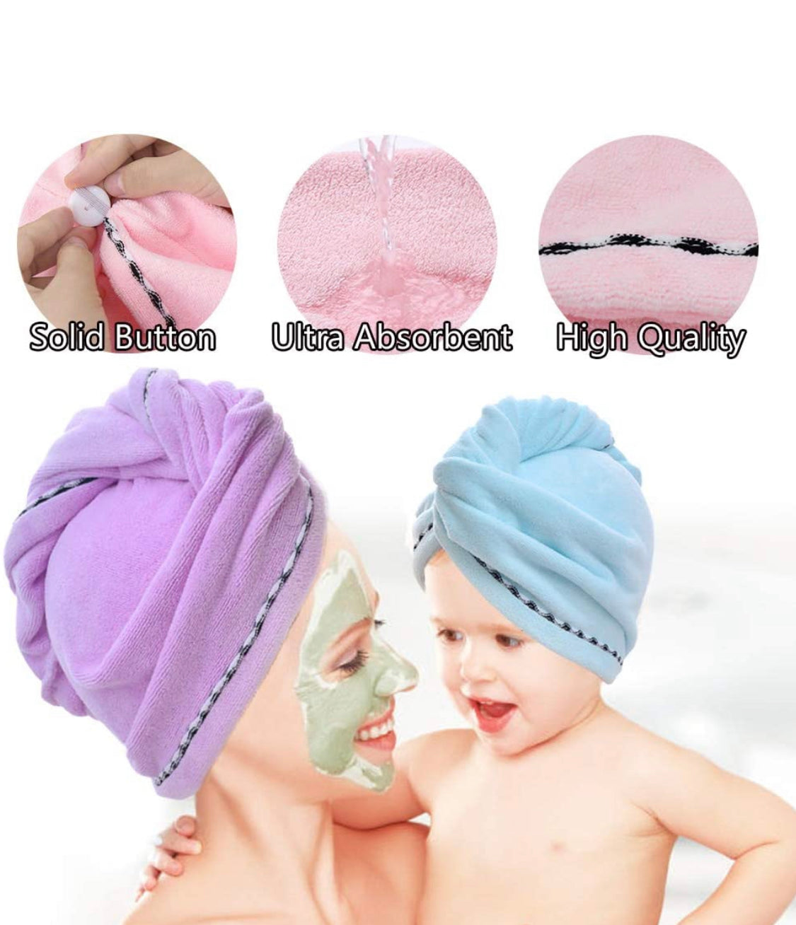 Vinker 3 Pack Hair Towel Wrap, Microfiber Quick Drying Hair Towels, Bath Dryer Caps, Bath Hair Drying Towel, Quick Dryer Hat for Women Girls