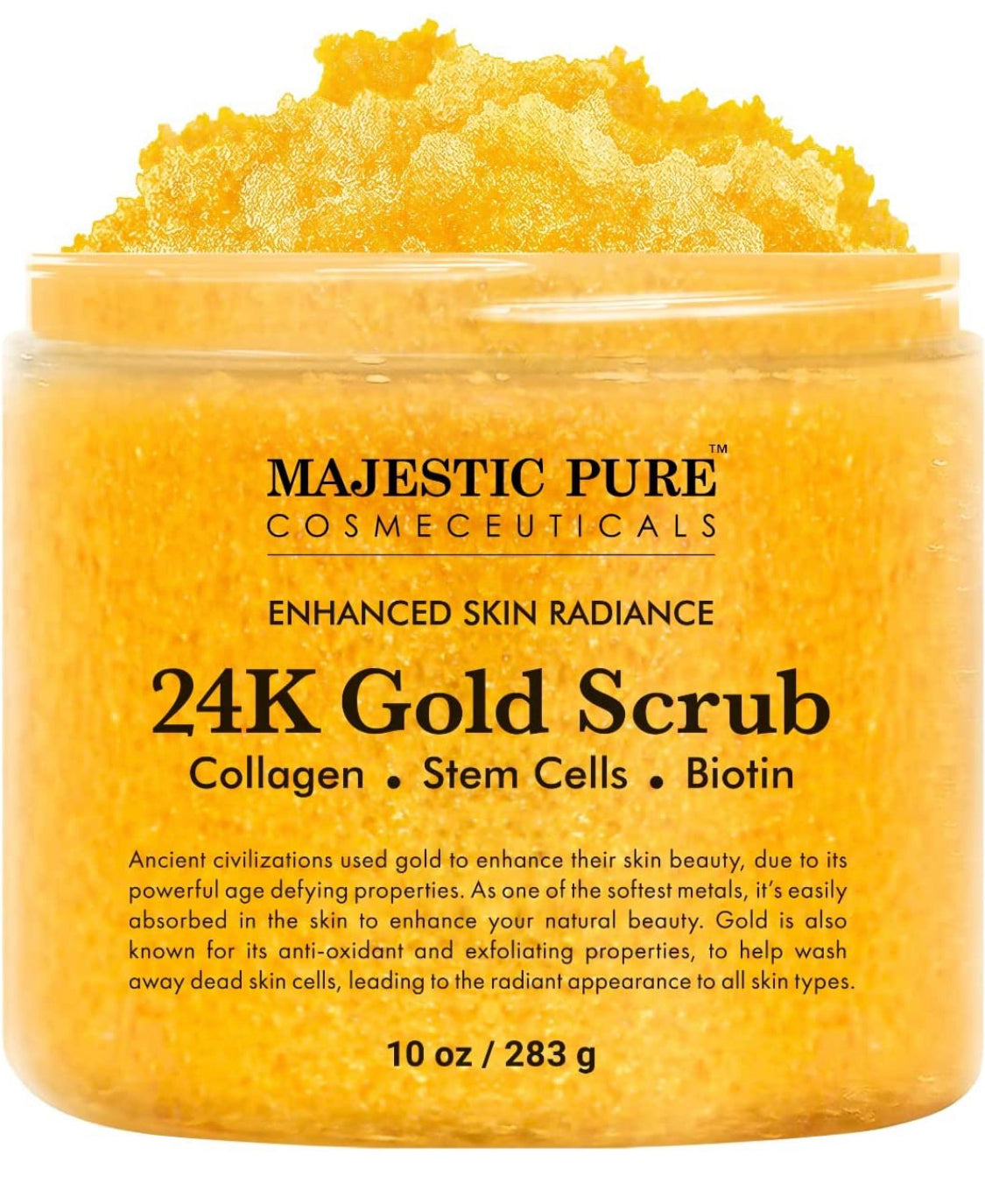 ajestic Pure 24K Gold Scrub - Biotin, Collagen, VitaminE & Stem Cell - Exfoliating Body Scrub, Skin Moisturizer, Pore Cleanser & Body Exfoliator - Natural Skin Care - 24k Scrub For Men & Women - 10oz