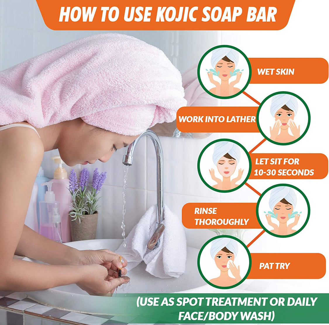 Kojic Acid Soap Face & Body Wash – Natural Brightening, Lightening Skin Cleanser Dark Spot Corrector Acne Scar Remover with Turmeric, Oat Protein & Essential Oils – Brightens, Lightens the Whole Body