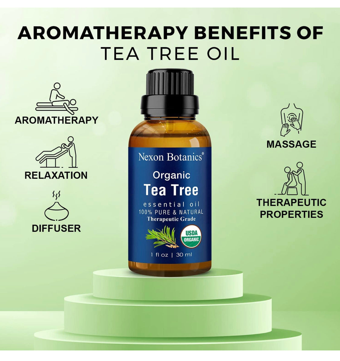 Organic Tea Tree Oil 30 ml - 100% Natural, Pure Tea Tree Essential Oil for Hair, Face, Skin Use, Scalp, Acne - Pure Tea Tree Oil Essential Oils for Aromatherapy, Diffuser, Humidifier - Nexon Botanics