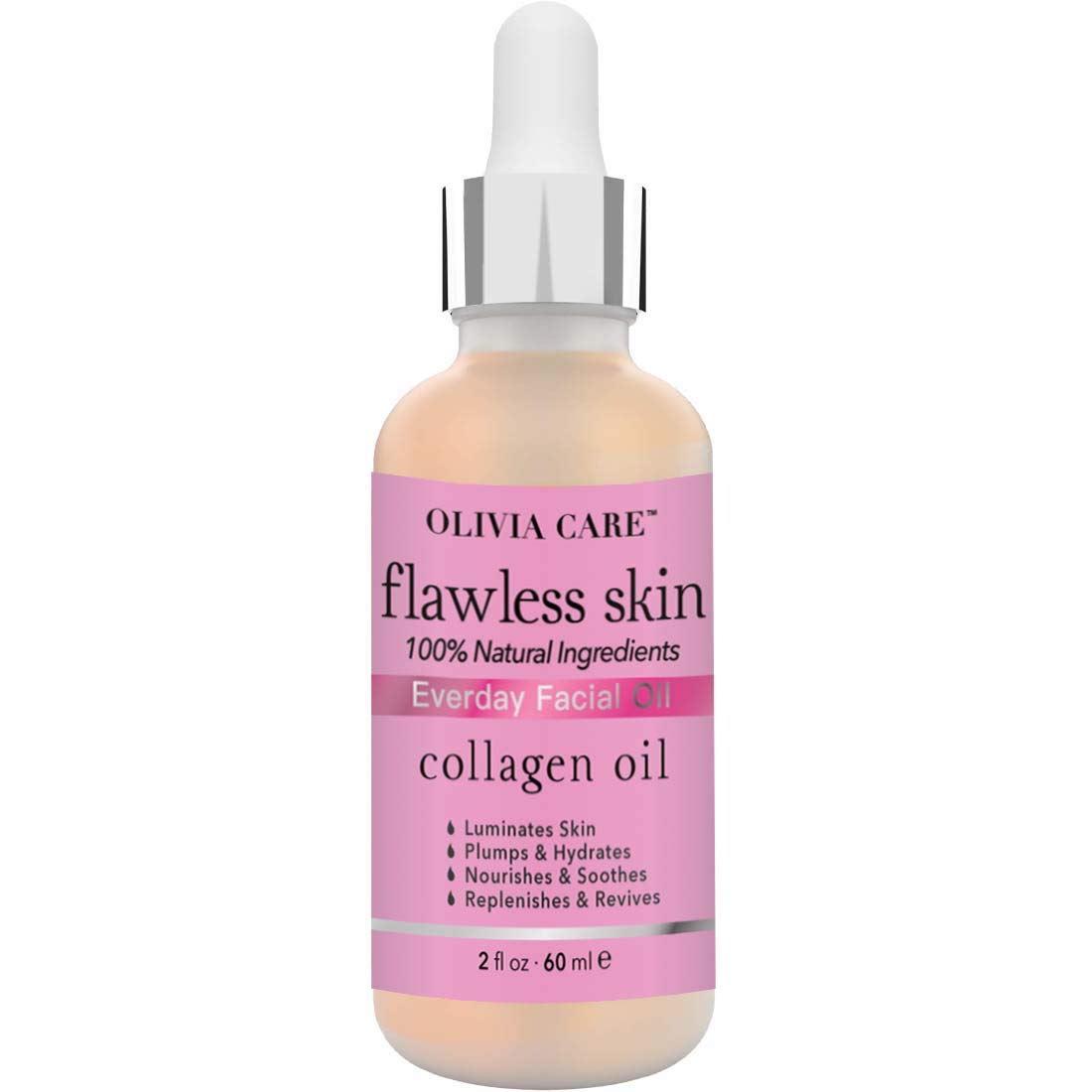 Collagen Everyday Flawless Essential Facial Oil By Olivia Care – 100% Natural. Nourishing, Plump, Reviving, Hydrating, Calming & Soothing. Stabilize & Retain Moisture - For All Skin Types - 2 OZ