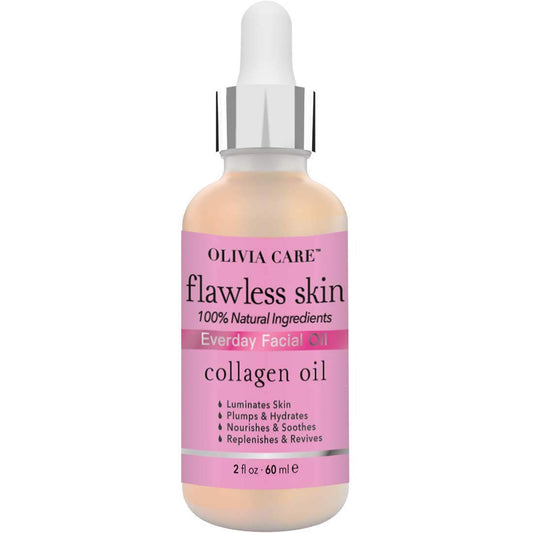 Collagen Everyday Flawless Essential Facial Oil By Olivia Care – 100% Natural. Nourishing, Plump, Reviving, Hydrating, Calming & Soothing. Stabilize & Retain Moisture - For All Skin Types - 2 OZ