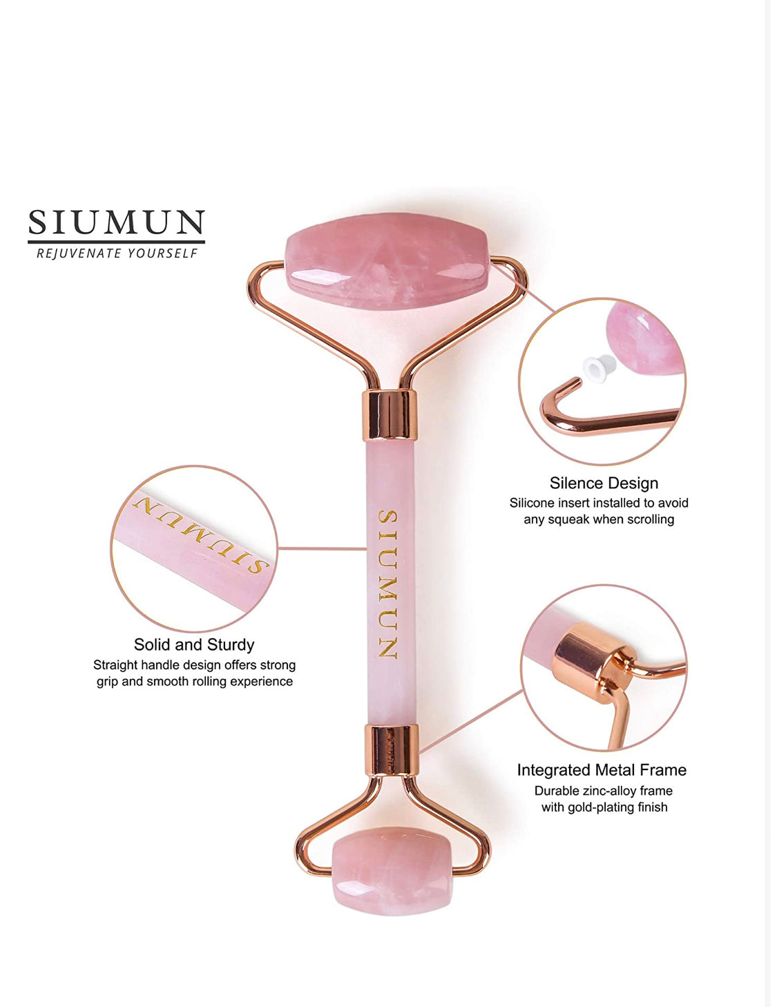 The Exquisite Jade Roller & Gua Sha Tool Set for Face & Neck | SIUMUN Natural Stone Massager - Rose Quartz