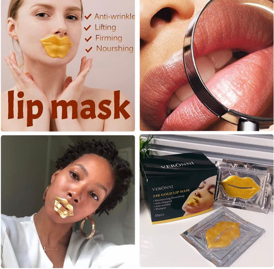 30 Patch Lip Masks Moisturizer 24K Gold Collagen Gel Lip Pad Great Lip Plumper Mask for Moisturizing Lip, Remove Dead Skin,Anti-Wrinkle,Anti Chapped