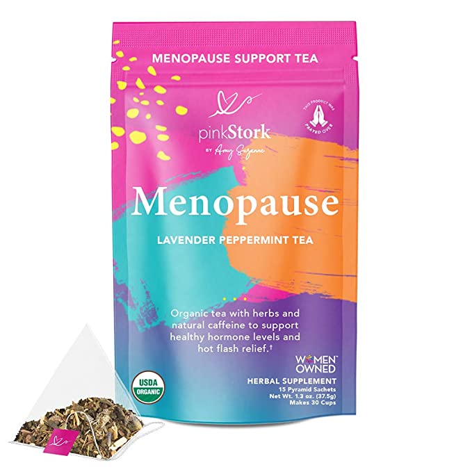 Pink Stork Menopause Relief Tea: Lavender Peppermint Green Tea, 100% Organic, Perimenopause and Hot Flash Relief (In Packs)