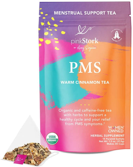 Pink Stork PMS Tea: Warm Cinnamon Tea, 100% Organic, Natural Period Relief from Bloating, Cramping, Heavy Flow, Nausea Relief (In packs)