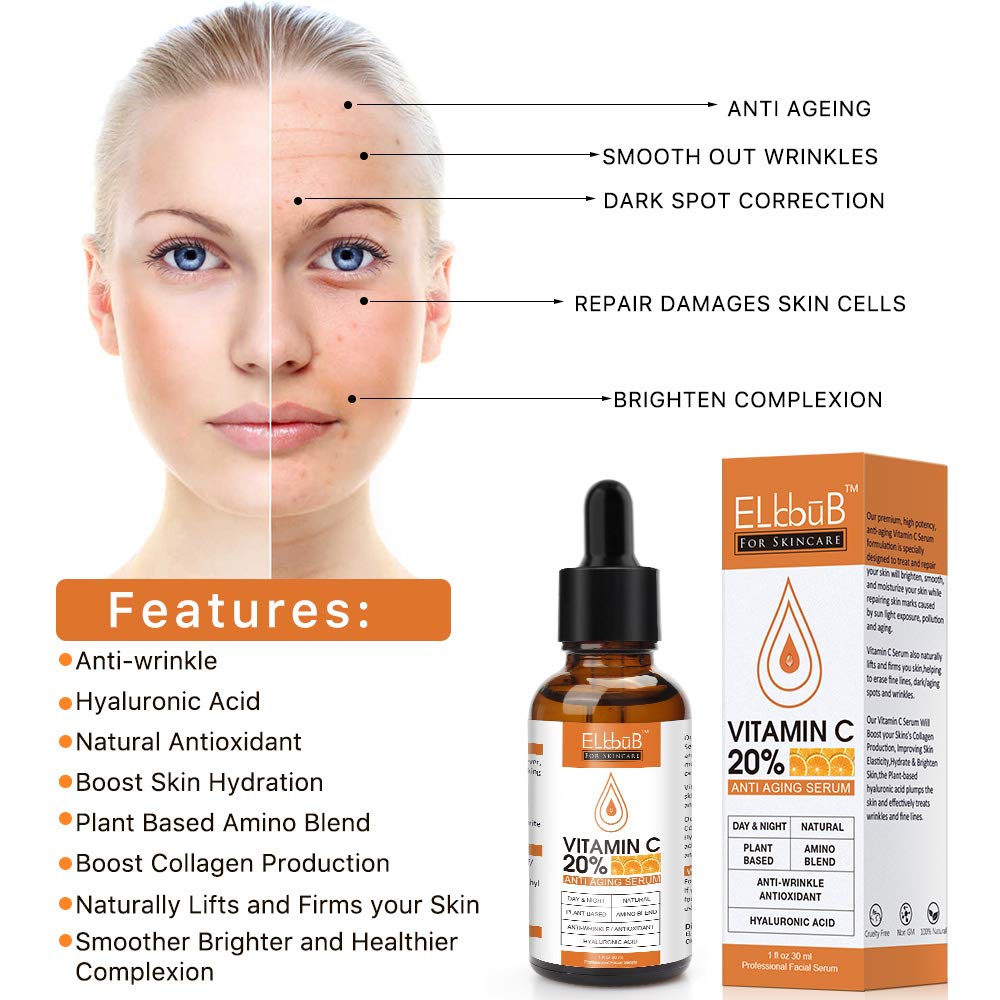 Vitamin C Serum For Face with Hyaluronic Acid, Retinol & Amino Acids - Boost Skin Collagen, Brighten Hydrate & Plump Skin, Anti Aging