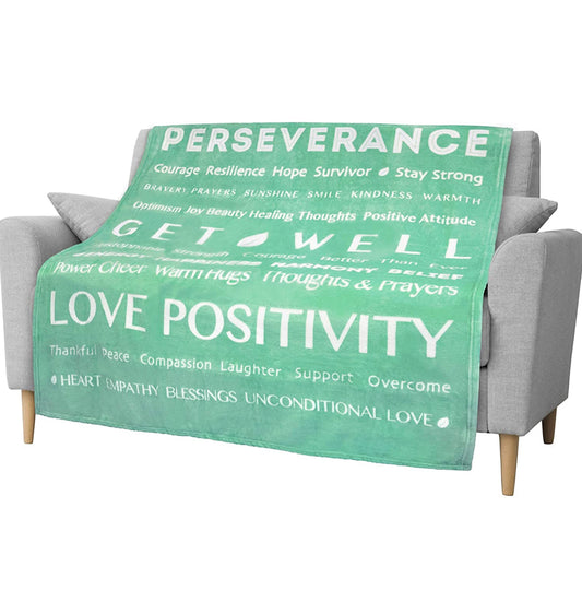 PAVILIA Healing Blanket, Get Well Soon Gift Blanket for Women, Men | Warm Hugs Inspirational Gift, Soft Fleece Throw with Positive Energy, Comfort, Love for Recovery (50x60, Green Mint)