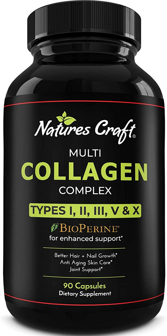 Multi Collagen Pills with Collagen Peptides - Multi Collagen Plus Type 1 2 3 5 & X - Multi Collagen