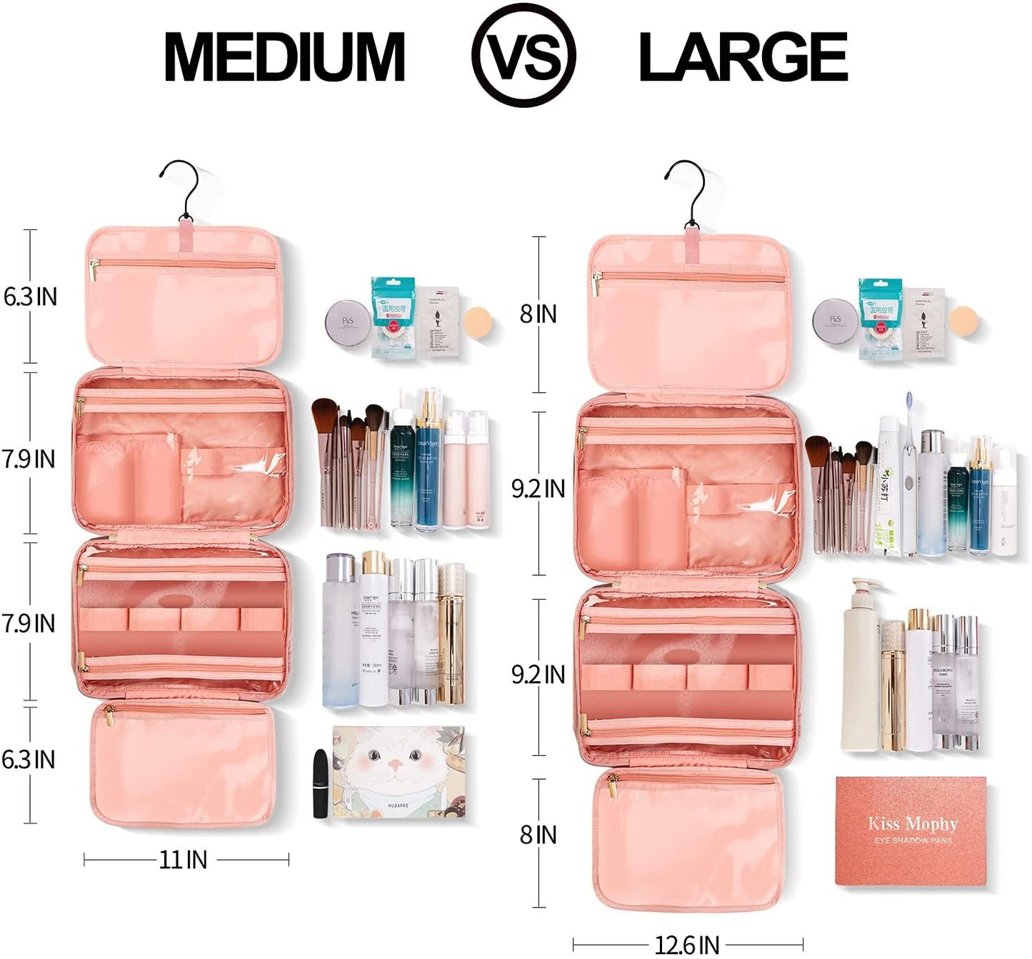 The Boujee Large Toiletry Bag for Women, Water-resistant Travel Hanging Toiletry Bag, Large Cosmetic Make up Organizer for Travel Accessories Kit, Bathroom Shower (Pink, Large)