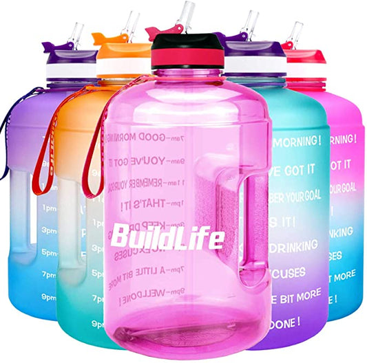BuildLife Gallon Motivational Water Bottle Wide Mouth with Straw & Time Marked to Drink More Daily - BPA Free Reusable Gym Sports Outdoor