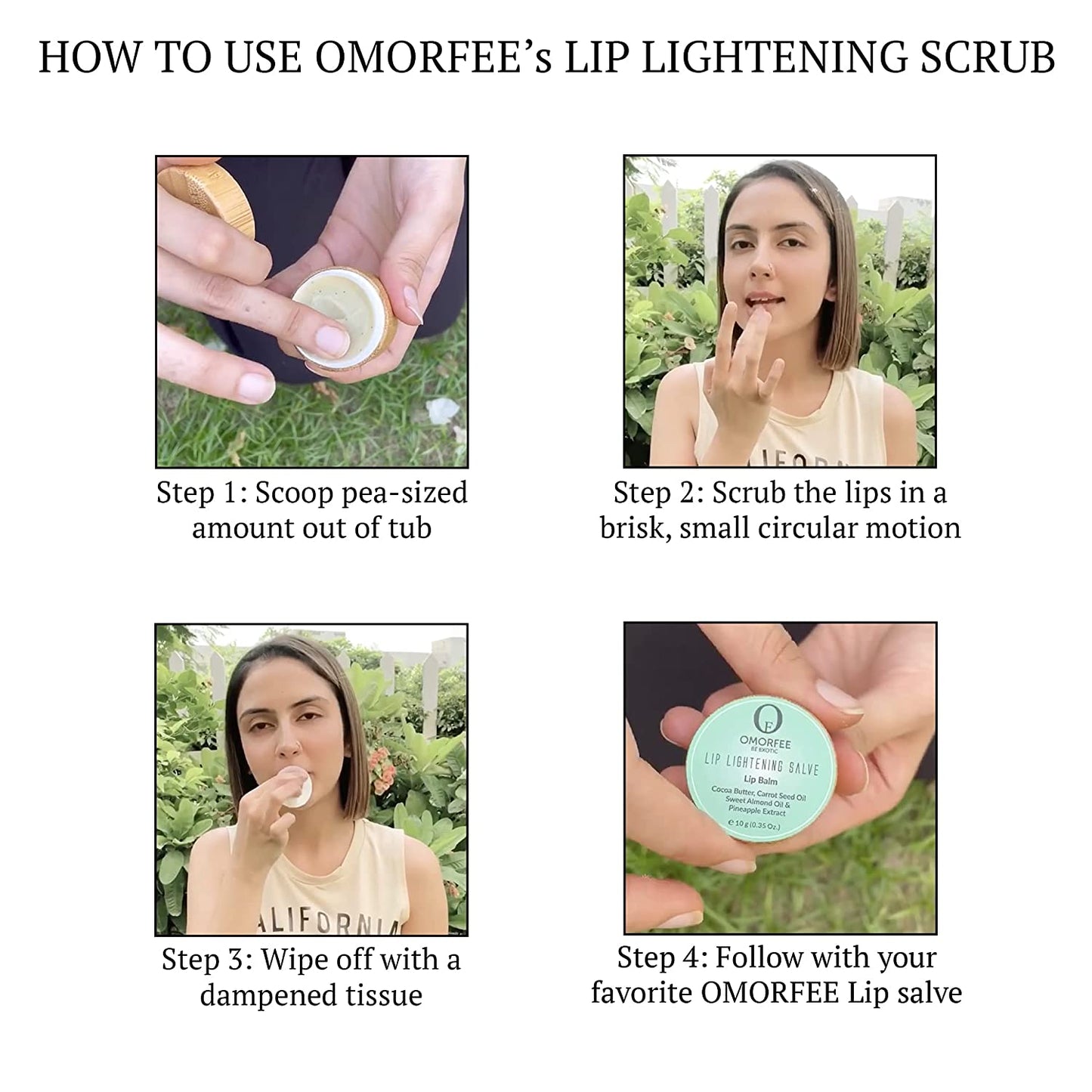 Omorfee 100% Organic Lip Lightening Scrub, Vegan Lip Exfoliator & Moisturizer, Gentle Overnight Lip Mask Treatment, With Kojic Acid, Vitamin E & Natural Beads for Dull, Dry & Dark Lips- 20g/0.70Oz