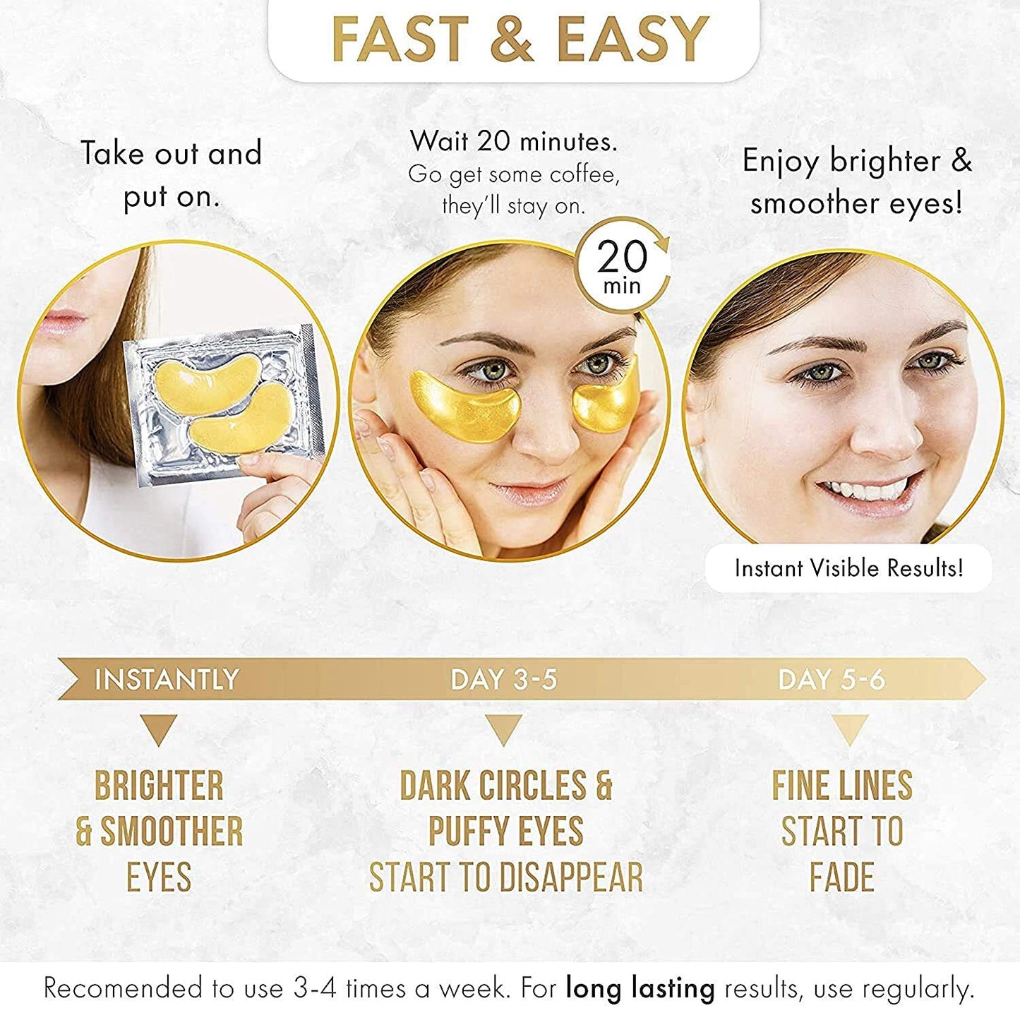 Roll over image to zoom in 24K Gold Eye Mask– 20 Pairs - Puffy Eyes and Dark Circles Treatments