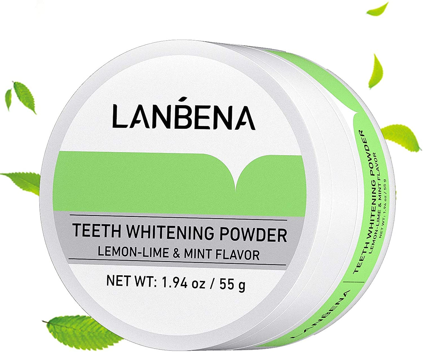 Teeth Whitening, LANBENA Teeth Brightening Powder Tooth Whitener with Pearl Essence Remove Coffee Wine Tobacco Stains and Fresh Breath Teeth Whitening Powder Lemon-Lime & Mint Flavor 55g/1.94oz