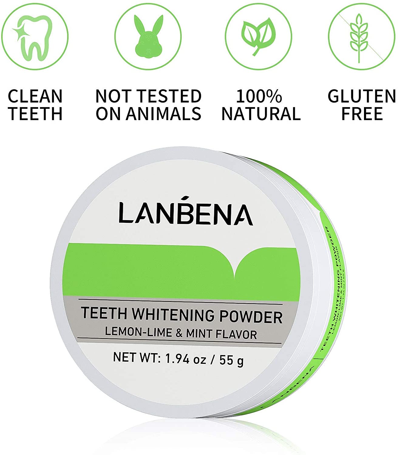 Teeth Whitening, LANBENA Teeth Brightening Powder Tooth Whitener with Pearl Essence Remove Coffee Wine Tobacco Stains and Fresh Breath Teeth Whitening Powder Lemon-Lime & Mint Flavor 55g/1.94oz