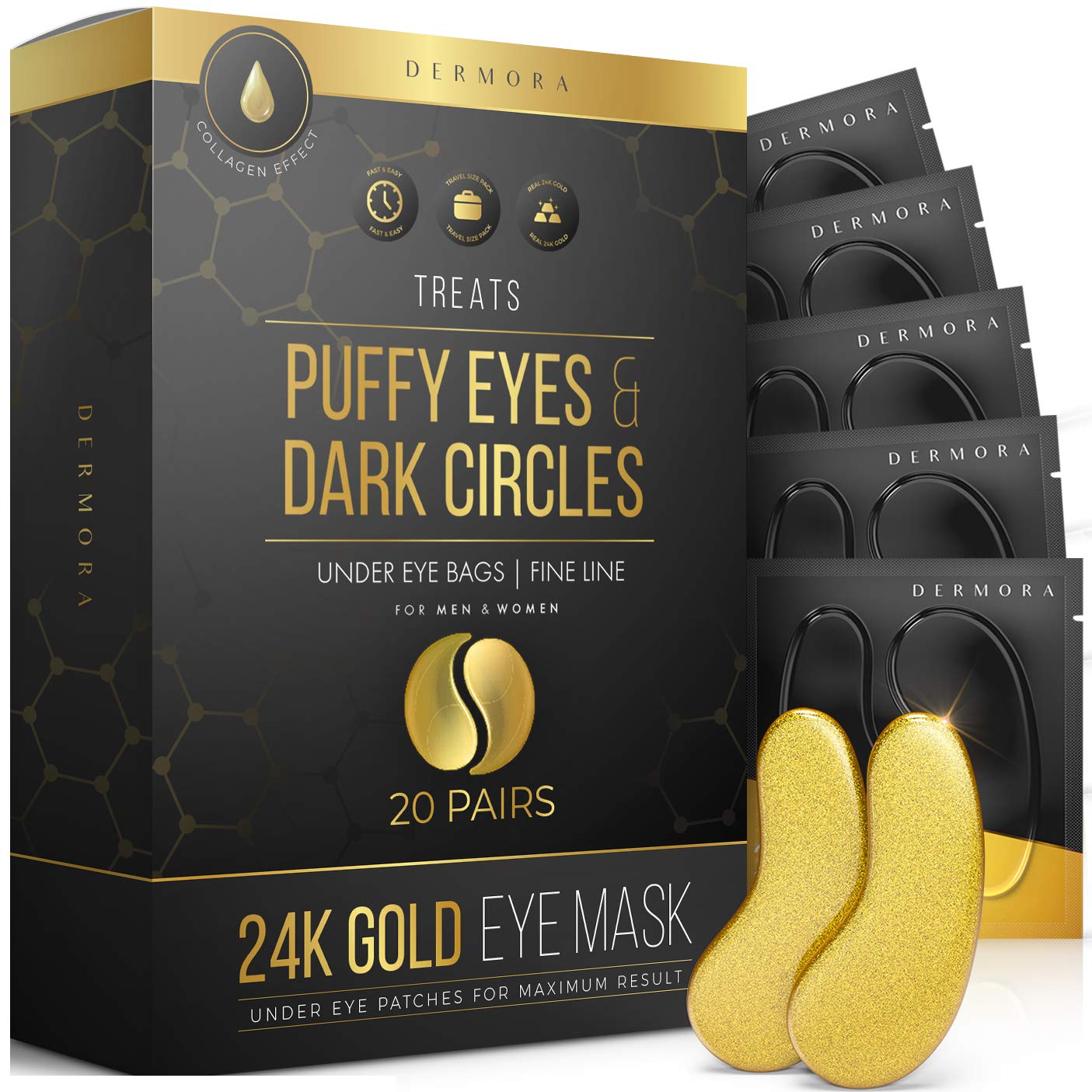 Roll over image to zoom in 24K Gold Eye Mask– 20 Pairs - Puffy Eyes and Dark Circles Treatments