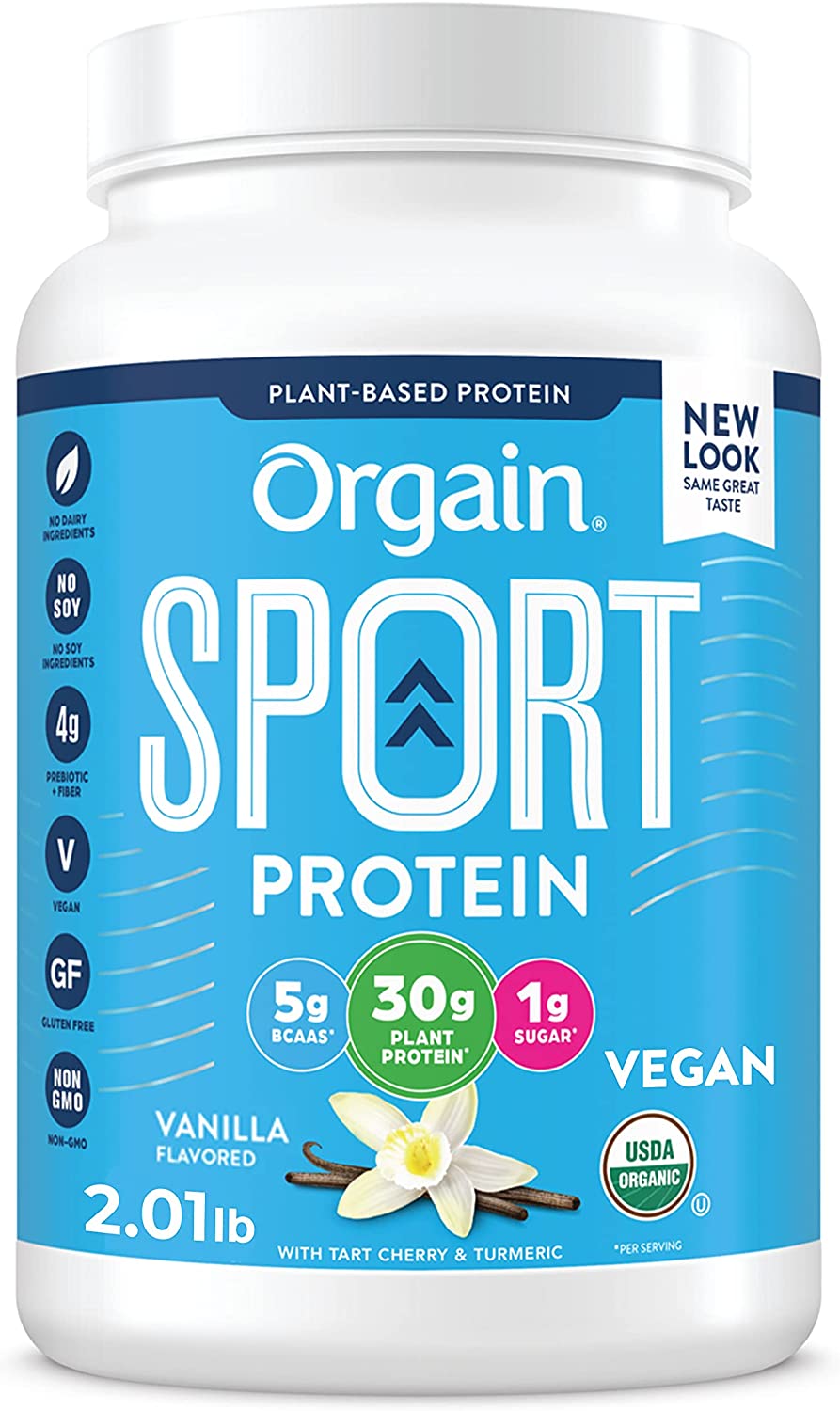 Orgain Vanilla Sport Plant-Based Protein Powder - 30g of Protein, Made with Organic Turmeric, Ginger, Beets, Chia Seeds, Brown Rice and Fiber, Vegan