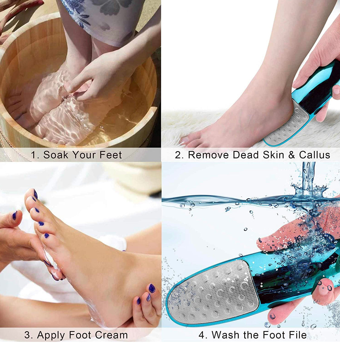 Foot Scrubber with Holder, Never-Cut-Your-Skin Callus Remover for Feet, Double-Sided Foot Scraper with Mirror-Like Handle, Pedicure Foot File Best Foot Scrubber Callus Remover, Durable and Easy to Use