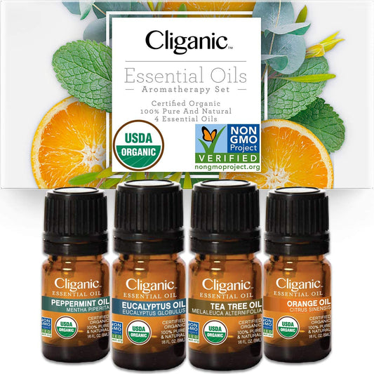 Cliganic USDA Organic Aromatherapy Essential Oils Set (Top 4), 100%