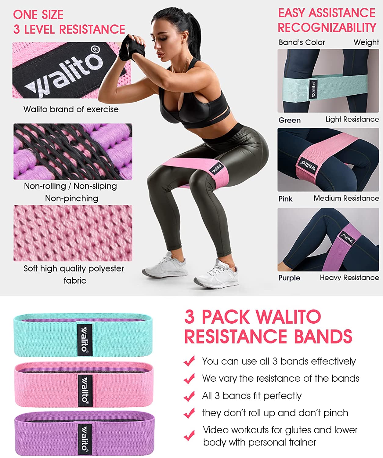 Resistance Bands for Legs and Butt - Exercise Bands Set Booty Hip Bands Wide Workout Bands Sports Fitness Bands Resistance Loops Band Anti Slip Elastic