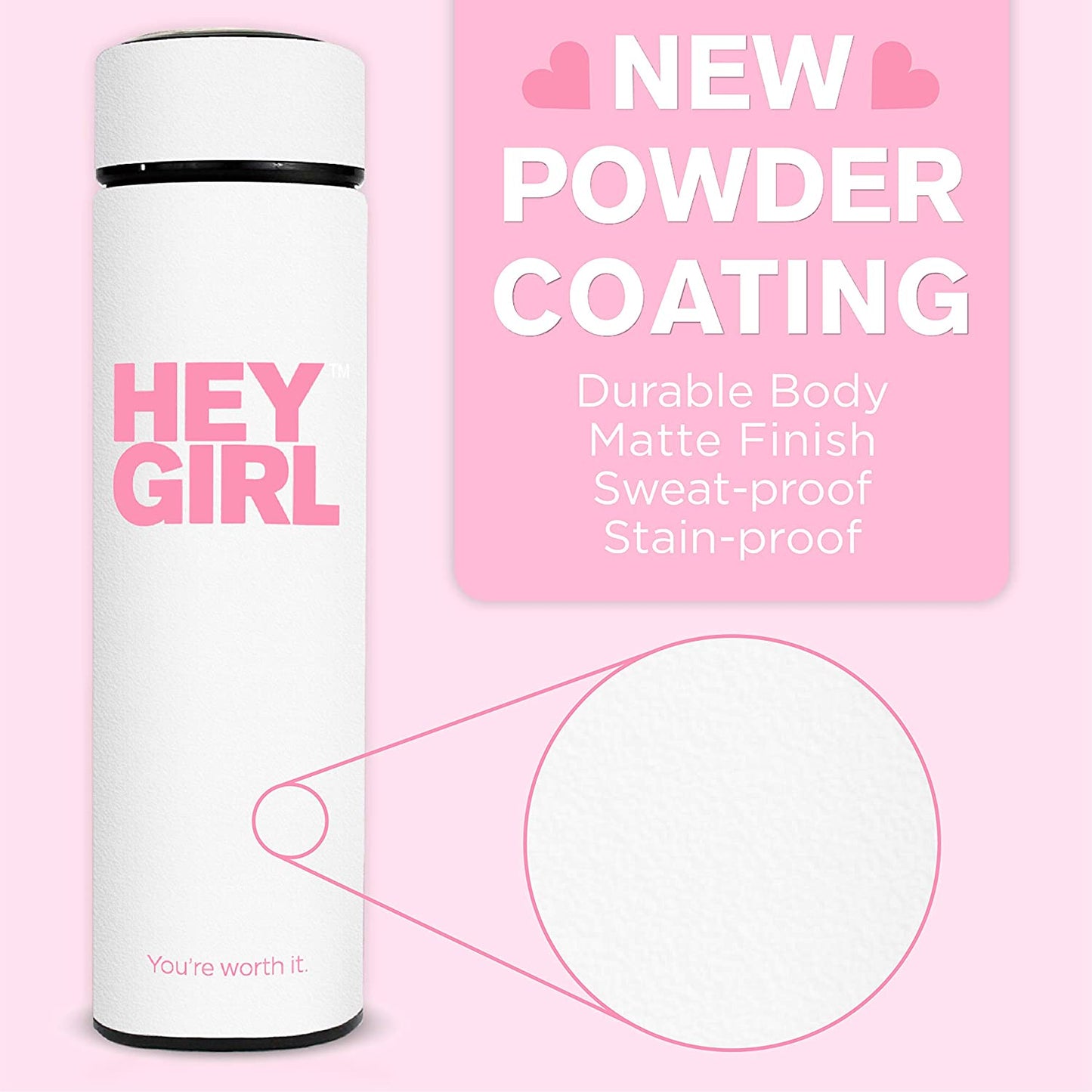 Hey Girl Tea Infuser Bottle - Insulated Stainless Steel Tea Thermos & Water Bottle (white only)