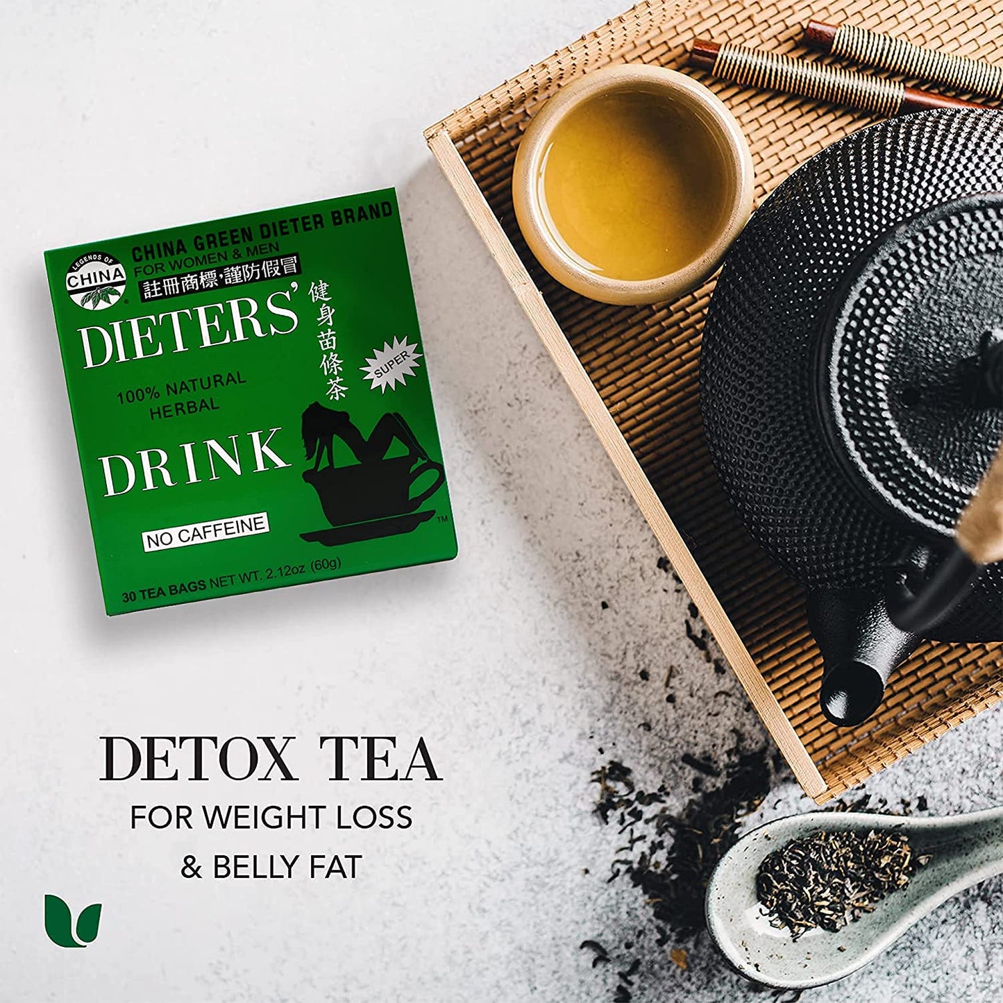 The Ballerina Slimming Detox Tea for Weight Loss and Belly Fat - Chinese Green Slim Tea With Senna Leaves - 100 Percent Natural No Caffeine - 30 Tea Bags,