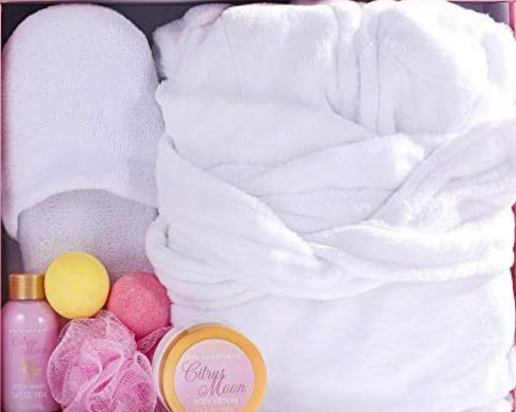 Spa Bathrobe and Slippers - Spa Luxetique Spa Gifts for Women, Flannel and Soft Bath Robe, Bath and Body Gift Set, Home Spa Gift Set Includes Bathrobe and Slippers, Bath Bombs, Body Lotion