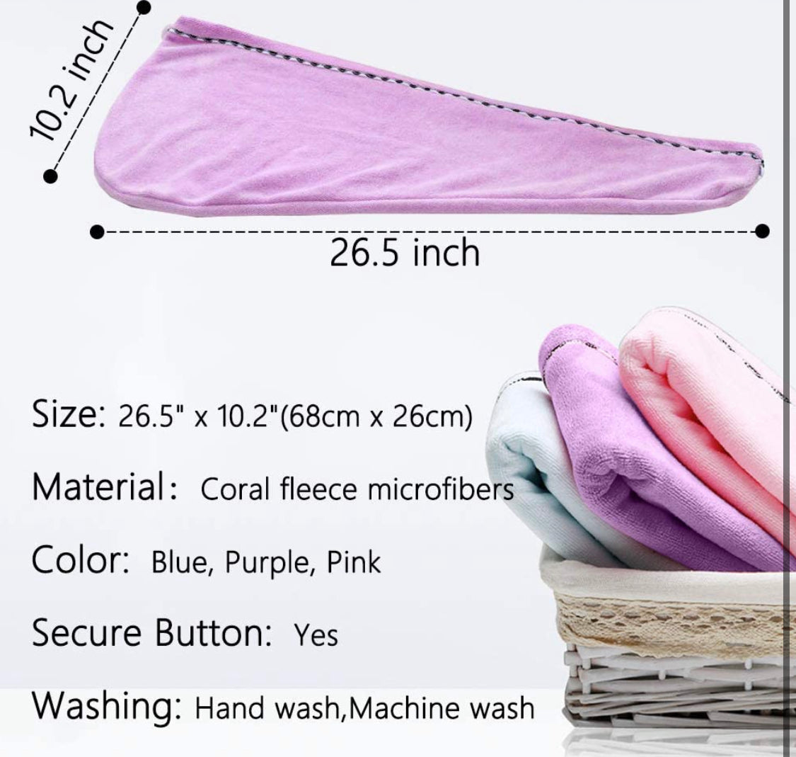 Vinker 3 Pack Hair Towel Wrap, Microfiber Quick Drying Hair Towels, Bath Dryer Caps, Bath Hair Drying Towel, Quick Dryer Hat for Women Girls