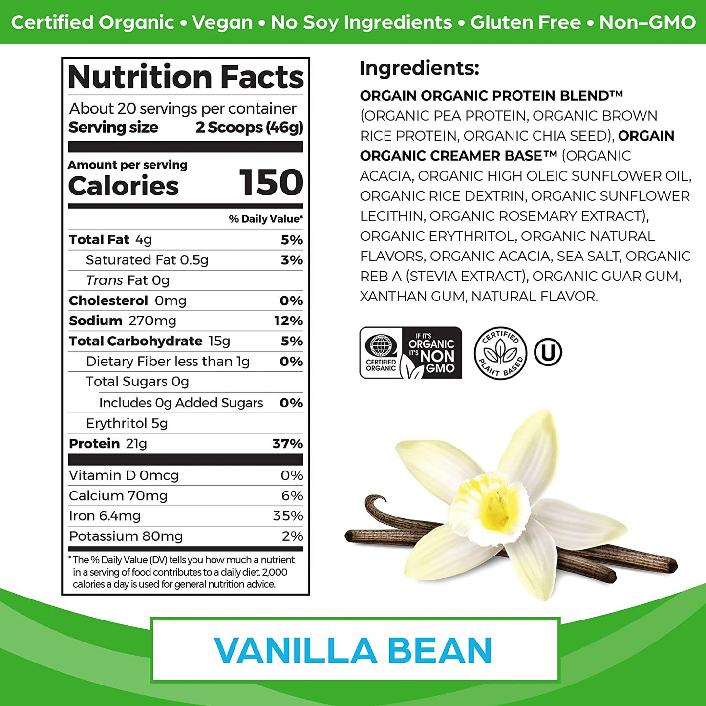 Orgain Organic Plant Based Protein Powder (Vanilla)