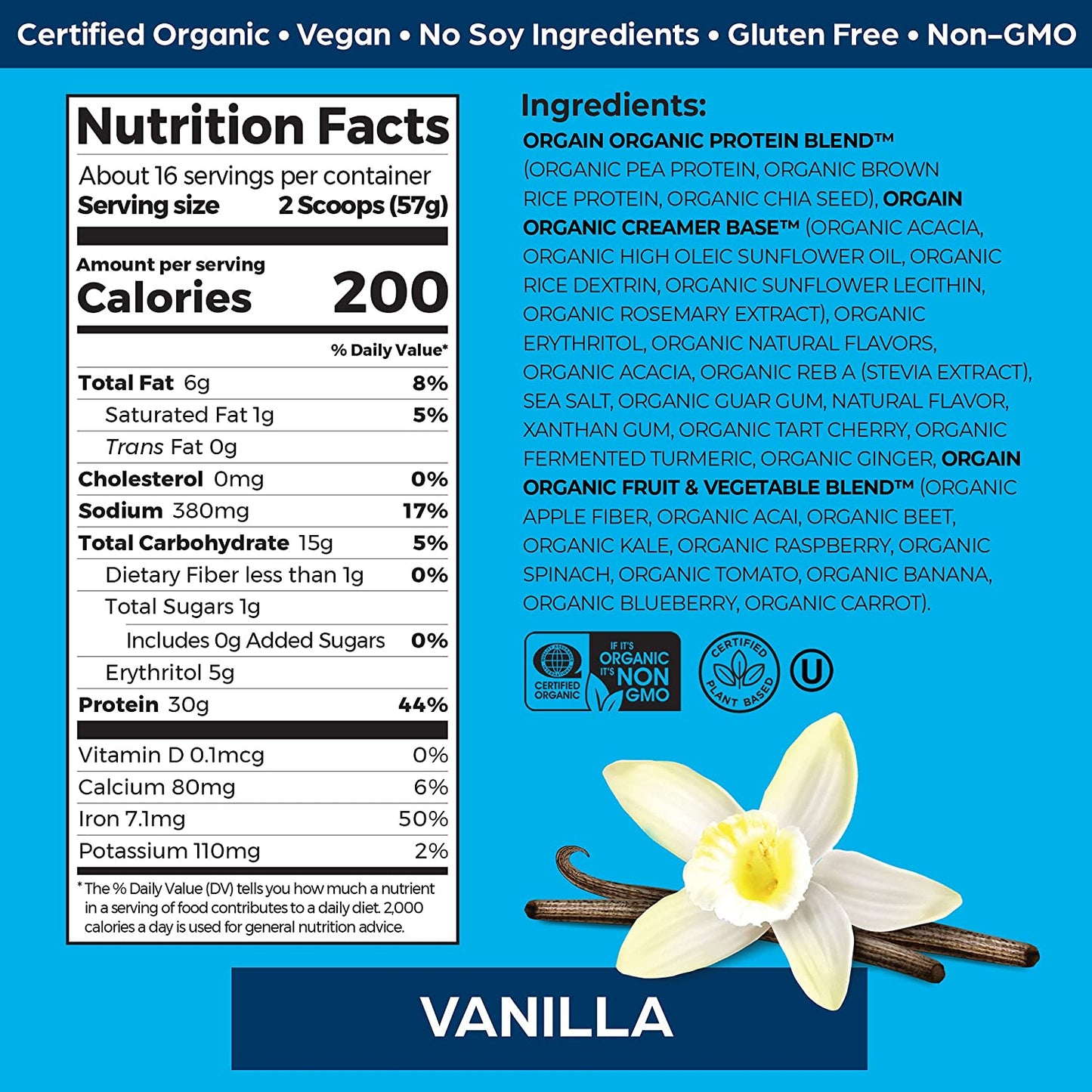 Orgain Vanilla Sport Plant-Based Protein Powder - 30g of Protein, Made with Organic Turmeric, Ginger, Beets, Chia Seeds, Brown Rice and Fiber, Vegan