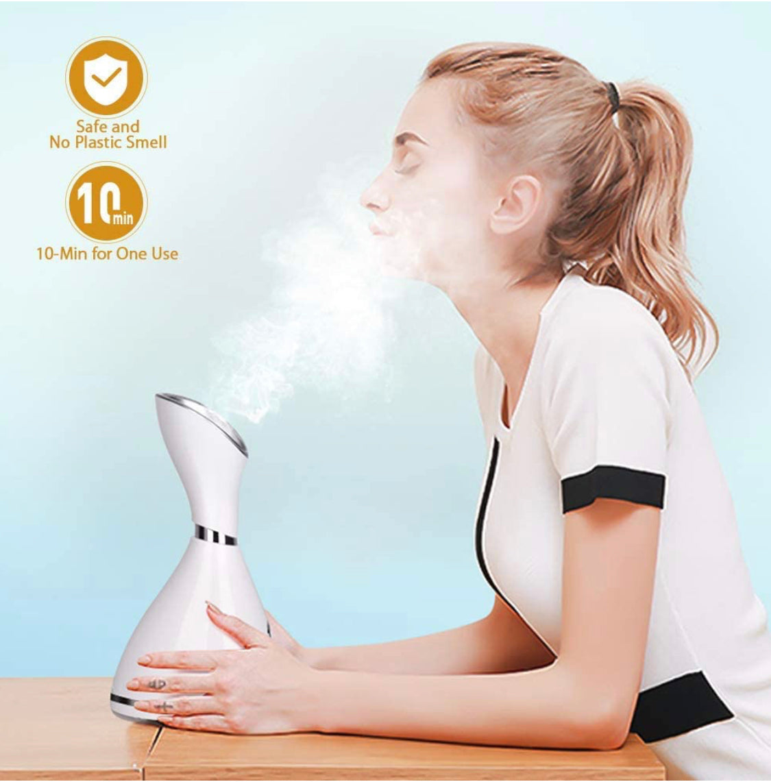 Facial Steamer-Face Steamer for Facial Deep Cleaning Home Facial Spa Warm Mist Humidifier Atomizer Sauna Sinuses Unclogs Pores with Blackhead Stainless Steel Kit and Hair Band (White), F0110