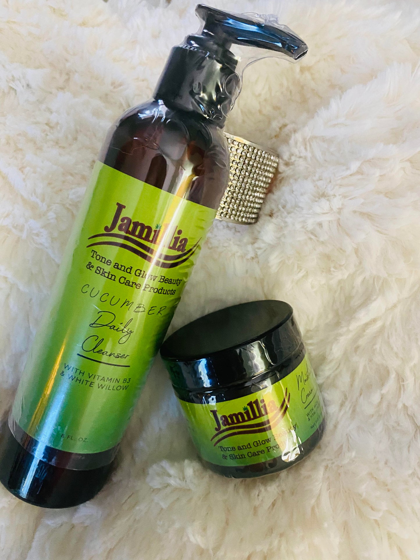 Jamillia's Tone And Glow Moisturizing Cream and Cucumber Daily Cleanser Set.