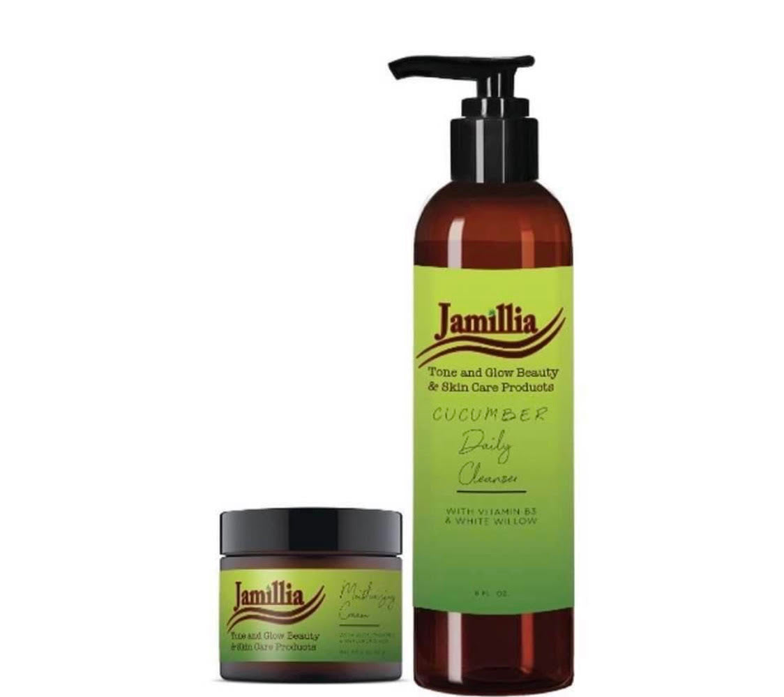 Jamillia's Tone And Glow Moisturizing Cream and Cucumber Daily Cleanser Set.