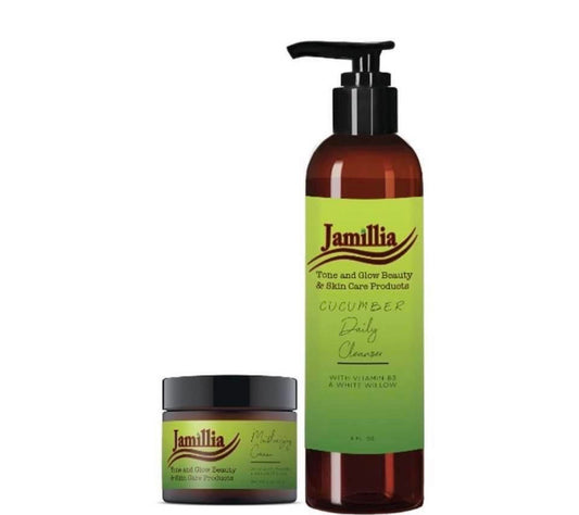 Jamillia's Tone And Glow Moisturizing Cream and Cucumber Daily Cleanser Set.